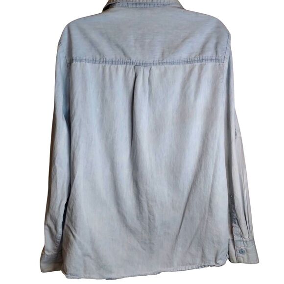 Roaman's Button Up Shirt Women 16W Chambray Denim Shirt Cut Outs Embroidery - Picture 5 of 5